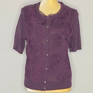 Loft Top Cardigan Blouse Short Sleeve Purple NWT M